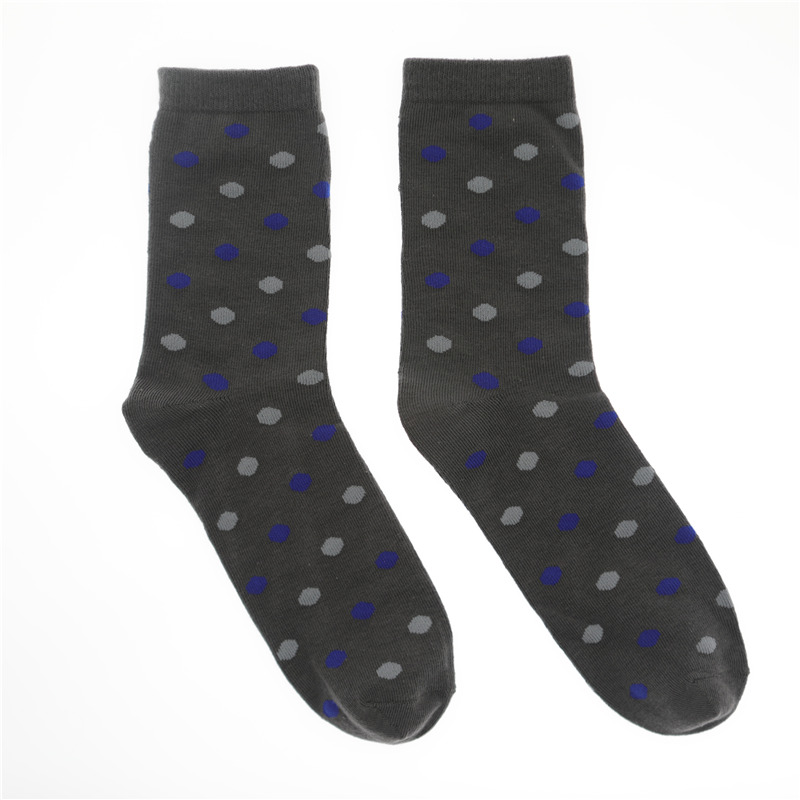 Socks black bottom blue and gray polka dot pattern