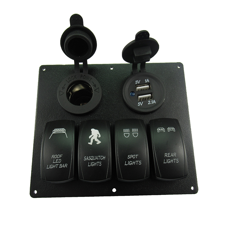 Waterproof 4 Gang LED Marine Boat Car Rocker Switch Panel With Dual USB And Power Socket