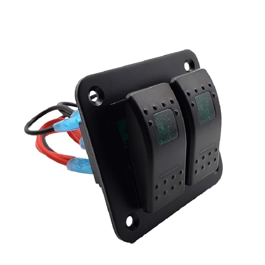 2 gang laser rocker switch panel automotive marine switch panel green led light for boat car marine 