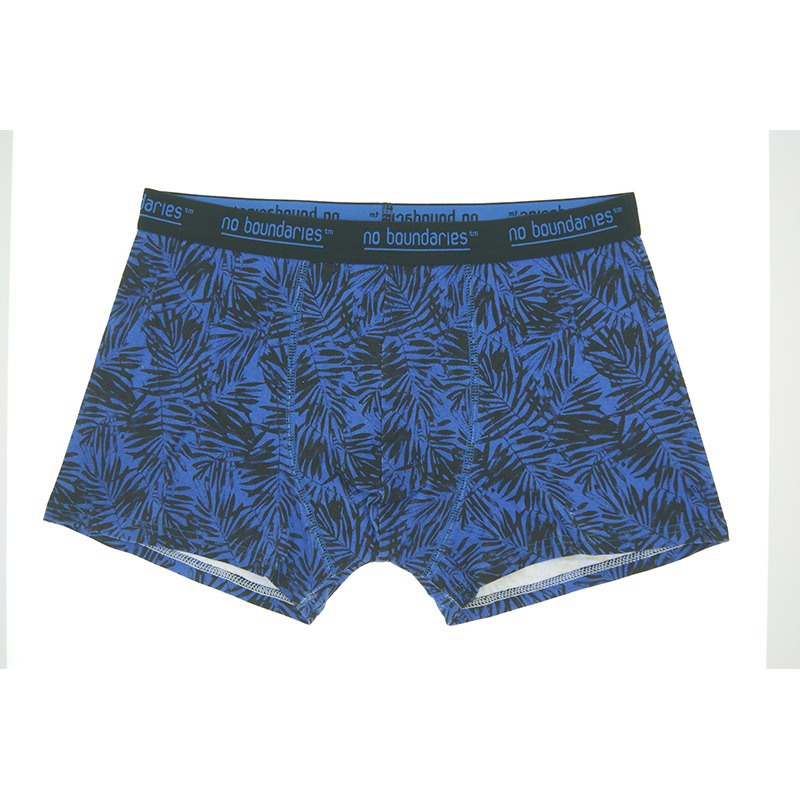 Men's Shorts Black Leaf Print on Blue Background