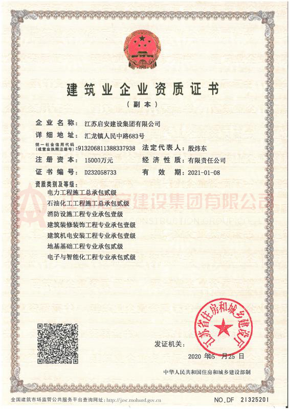Enterprise qualification certificate 
