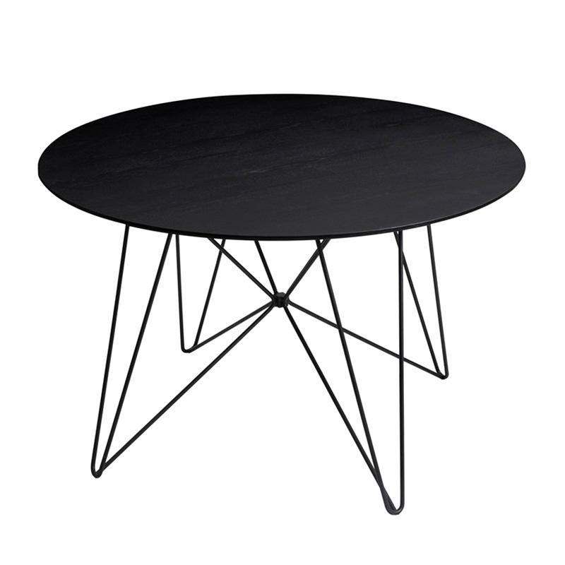 黑色MDF橡木贴面泥泞金属脚餐桌S-7005 g