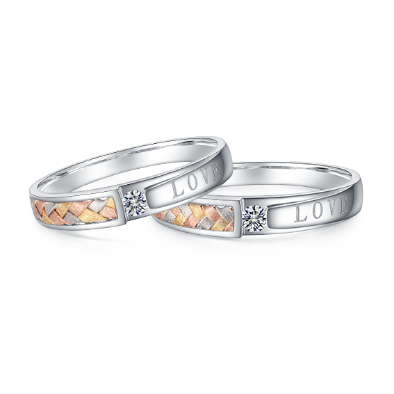 Three-color braided couple diamond ring