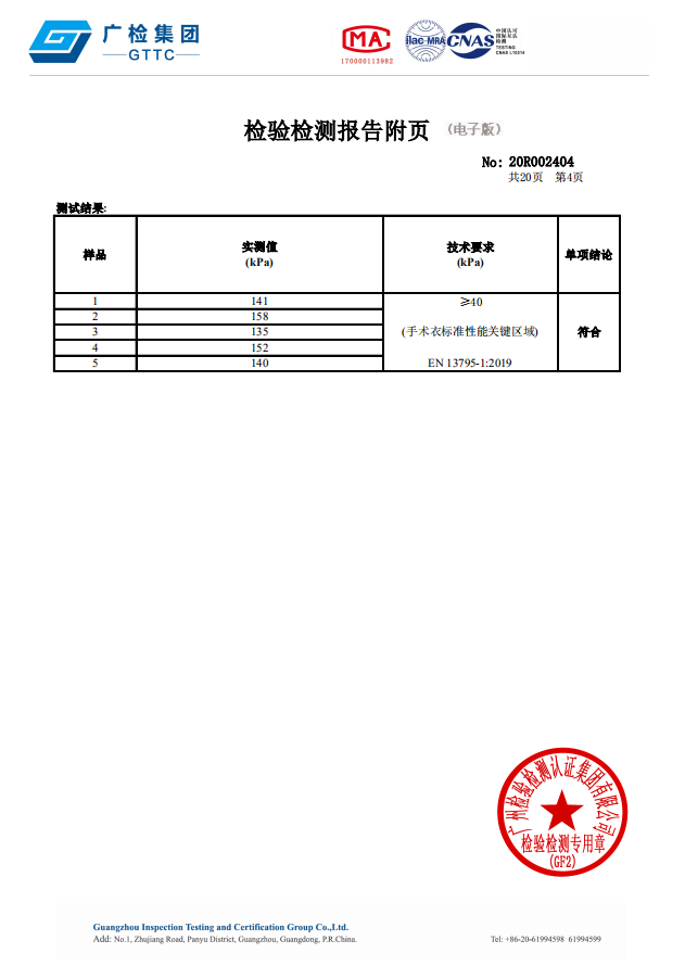Surgical gown EN 13795 test report Chinese 4