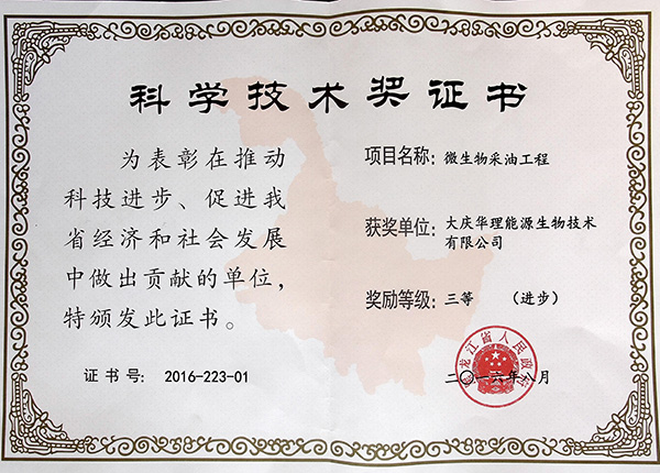 Science and Technology Award Certificate