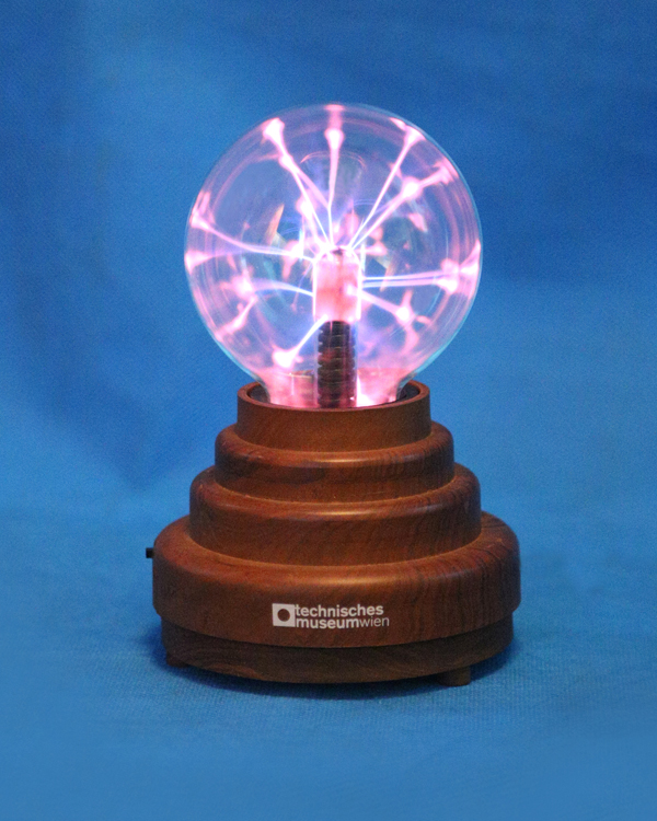 3" Battery Operated Plasma Ball with Wooden Grain Cubic Transfer Base