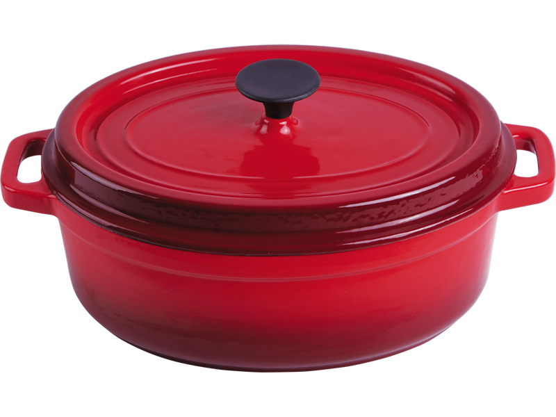 cast iron red enameled oval casserole