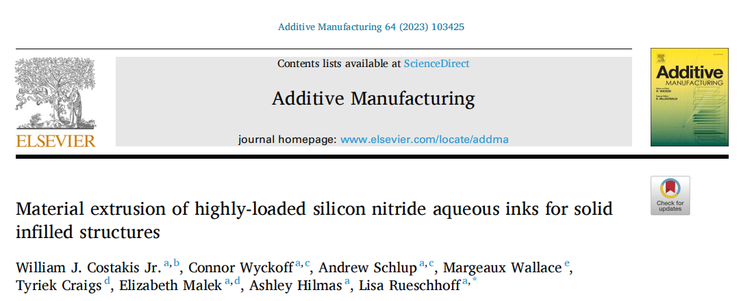 《Additive Manufacturing》：挤出式3D打印高固含量氮化硅水性材料，制备实心填充结构