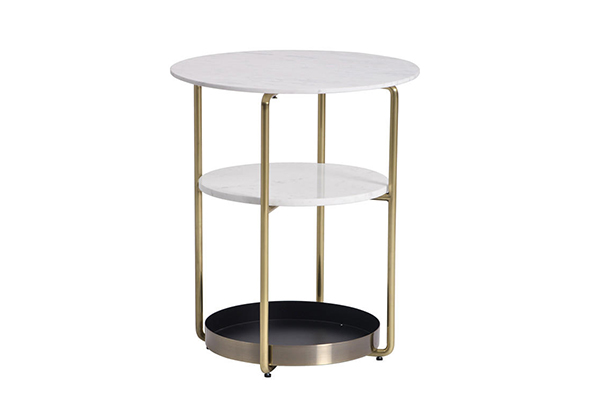 Modern Marble Top Metal Tray Base 3 tiers Small End Gold Finish Side Table