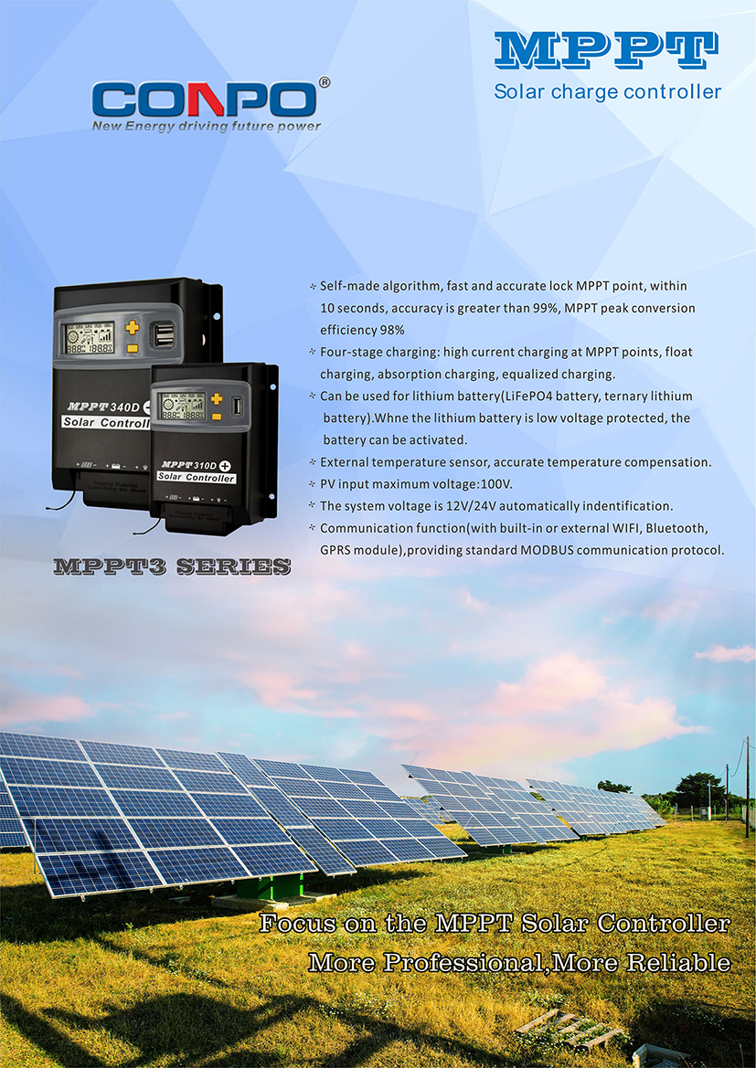 MPPT Solar Charge Controller MPPT3 series 10A/20A/30A/40A 12V/24V auto.,  PV max. volt. 100VDC