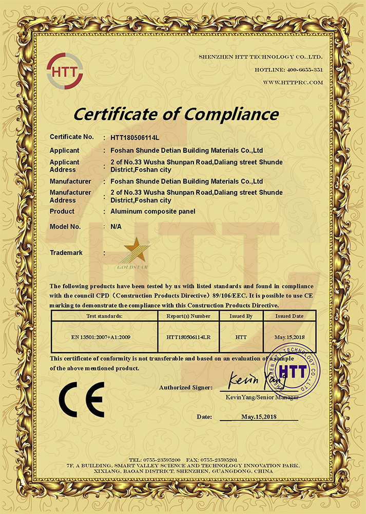 CE of Compliance-Aluminum composite panel