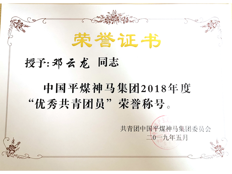 邓云龙教师获中国平煤神马集团年度优秀共青团员称号
