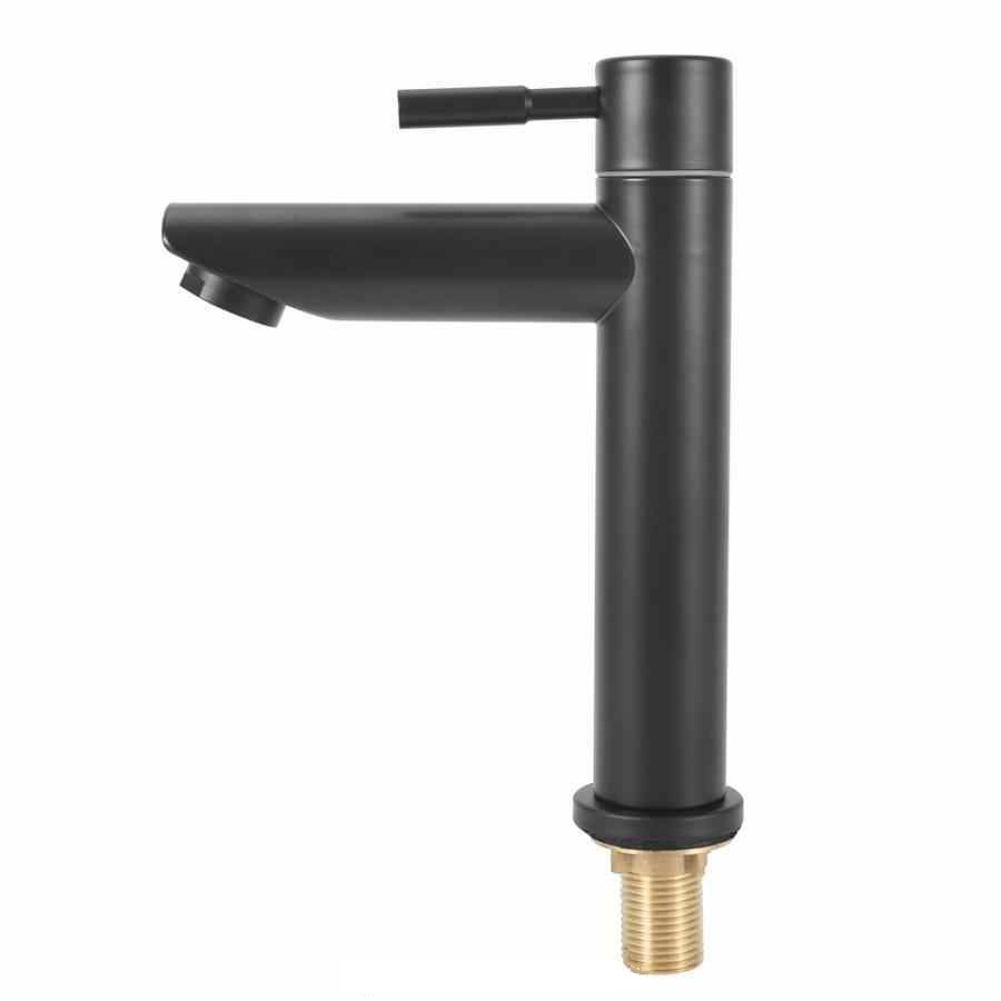 High Quality Bathroom Water Faucet Tap Stainless Steel Black Basin Faucet Single Cold Water Tap Male Thread G1/2in