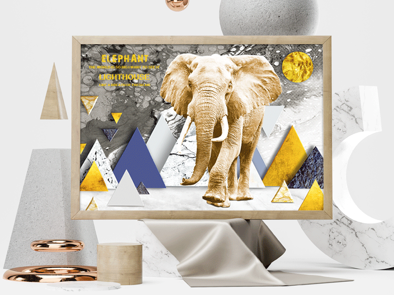 北欧现代-3D立体装饰画-大象抽象艺术-20.5x29cm