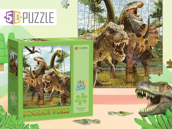 180片-儿童5D拼图-恐龙系列-手撕礼品盒