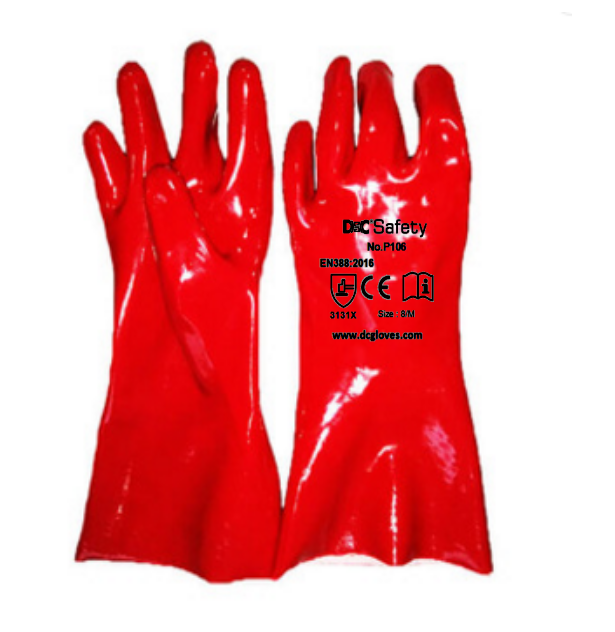 9’12‘Red pvc work gloves full coated 