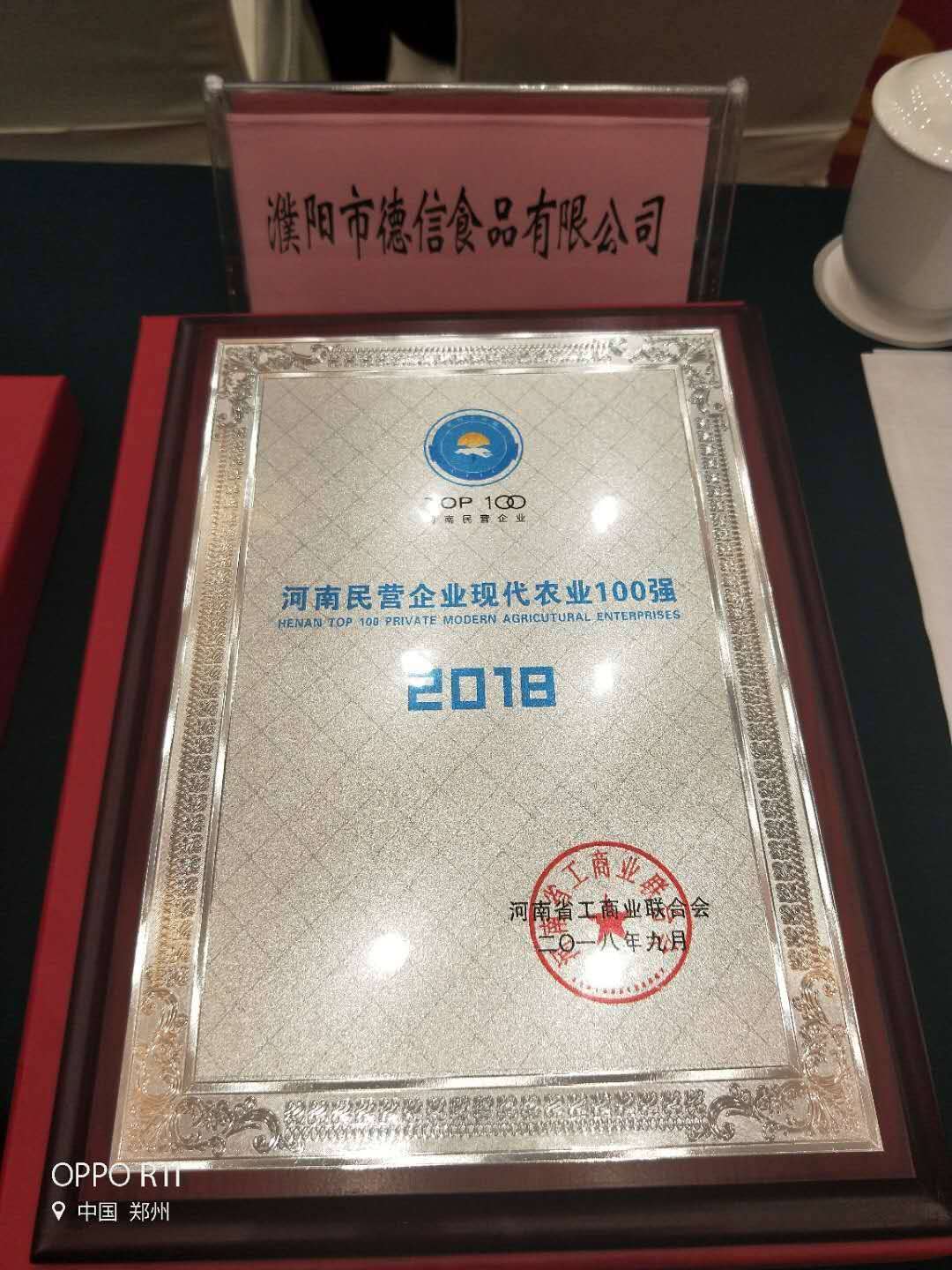 2018年被授予河南民营企业现代企业100强