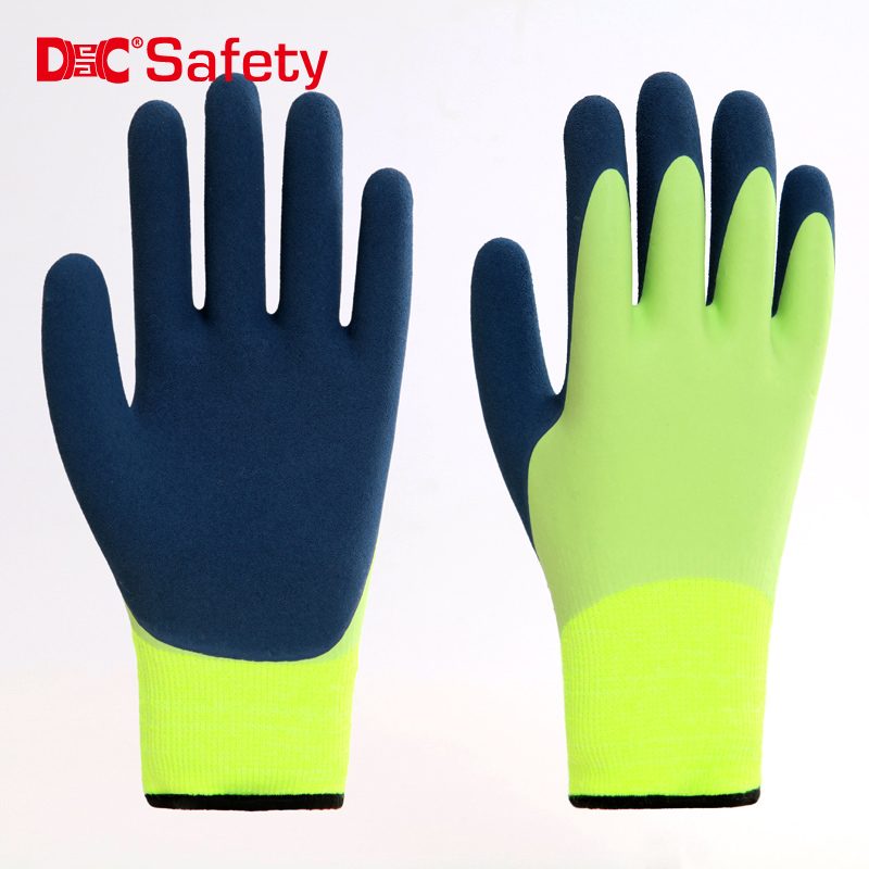 13 gauge nylon liner, first latex smooth fully coating, second sandy latex palm and thumb coating safety working gloves