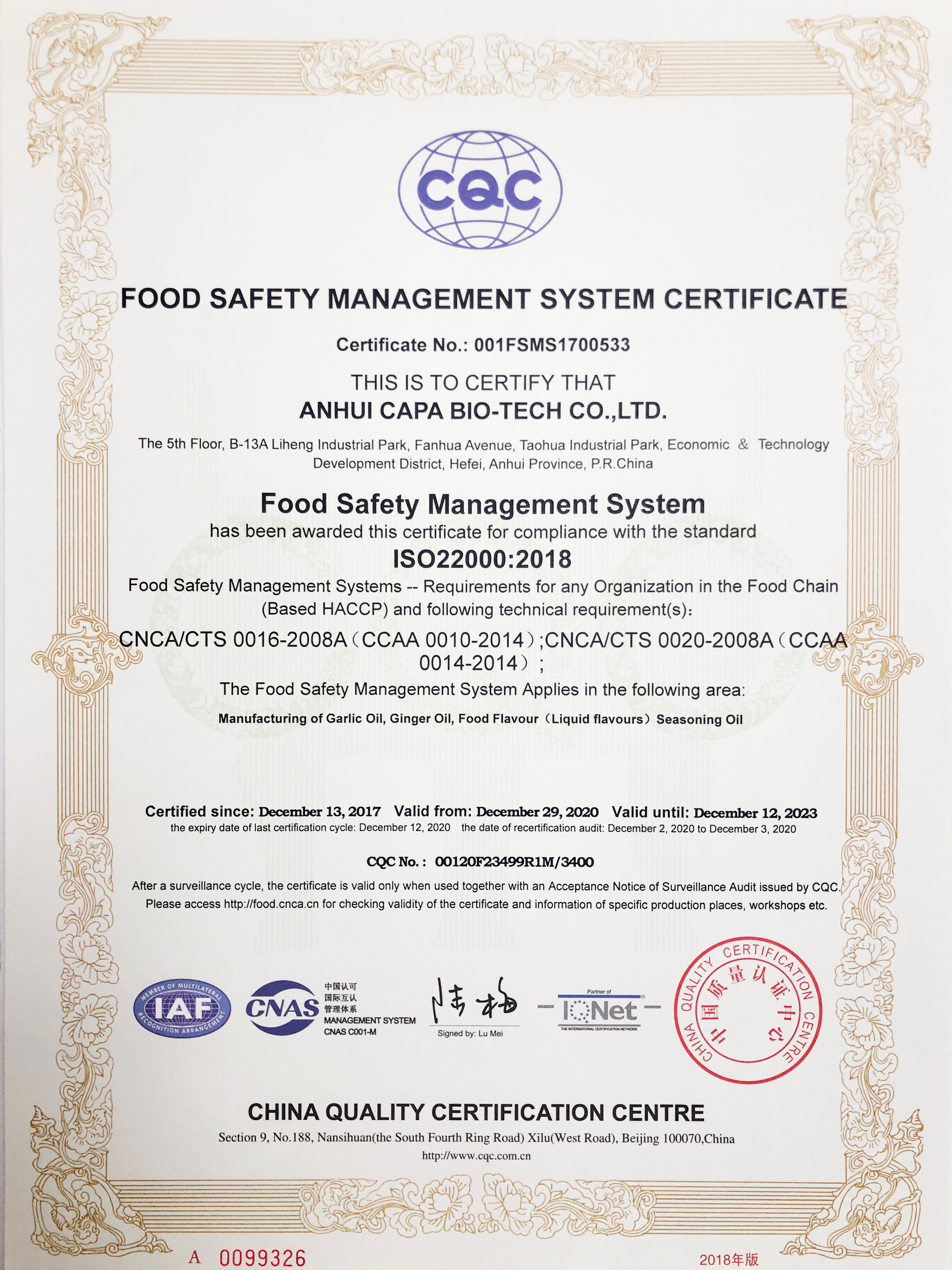 Food security management System Certification