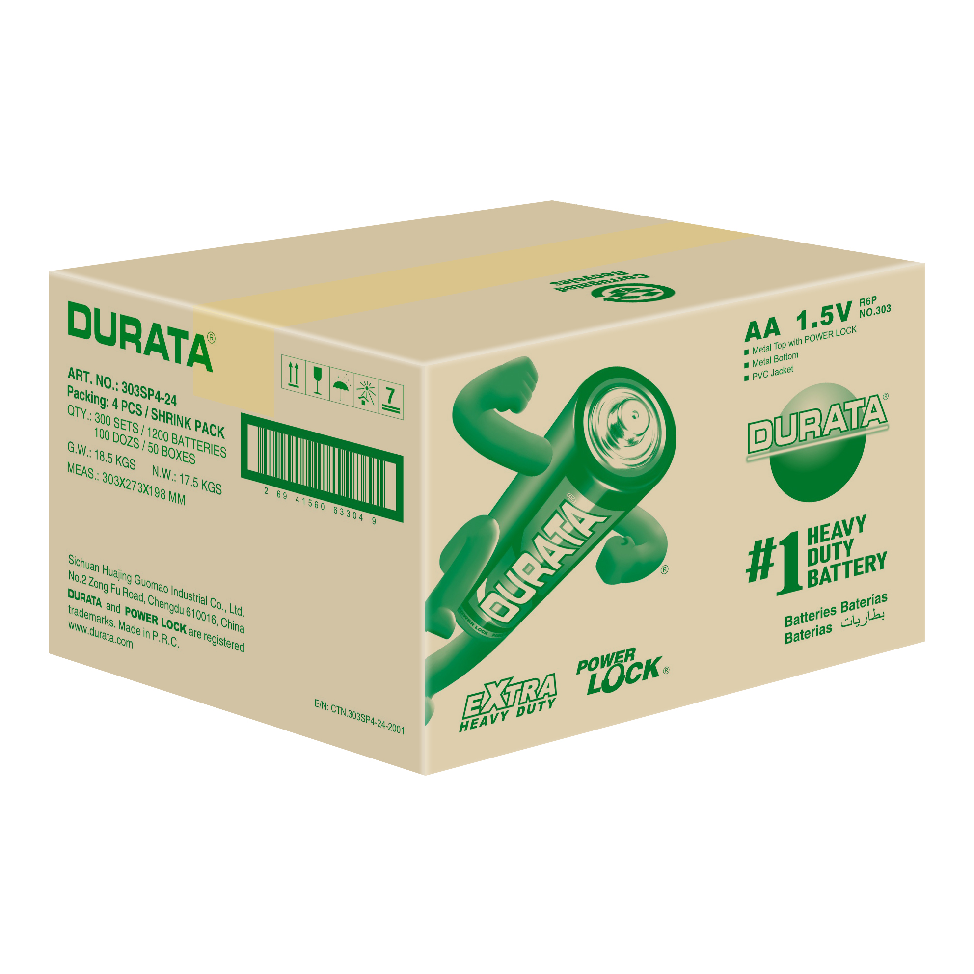 DURATA Size AA - Shrink Pack 4 Batteries - CTN