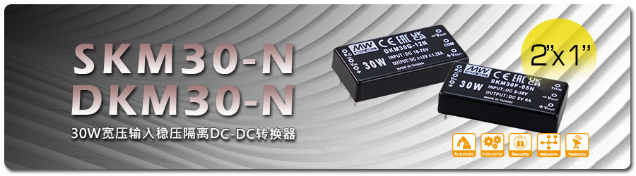 明緯SKM30-N/DKM30-N_寬壓輸入穩壓隔離DC-DC轉換器