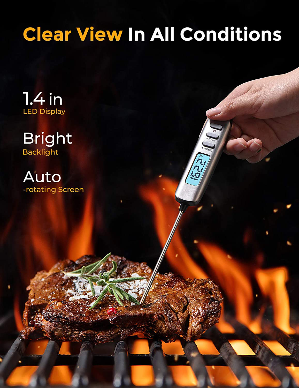 Waterproof bbq meat thermometer