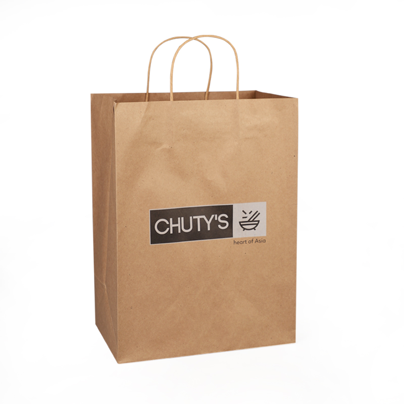brown paper bag with twisted  handle