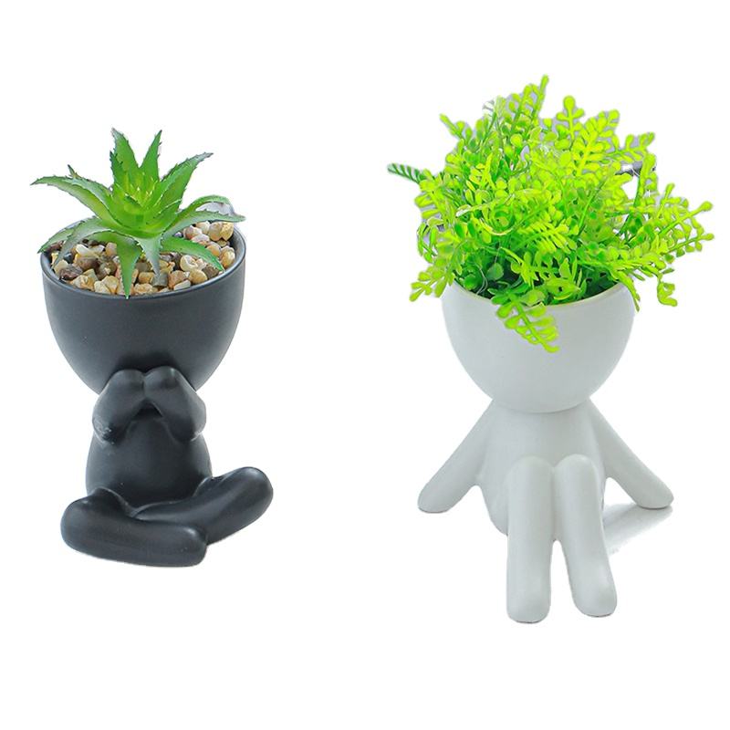 Resin crafts Wholesale Creative Custom Resin Cute Plant Pots Cheap Black White Handmade Bulk Flower Pots
