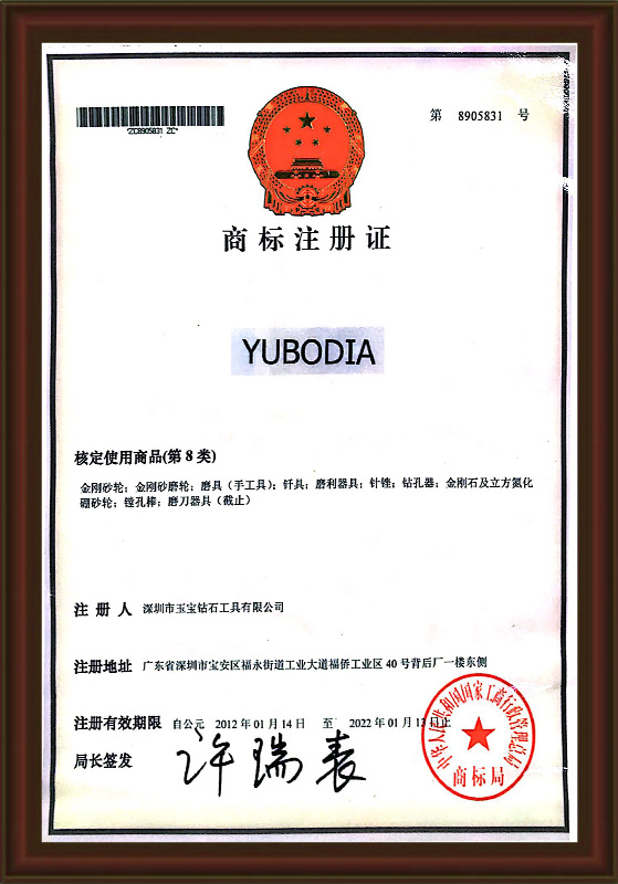 "YB" trademark registration class 8