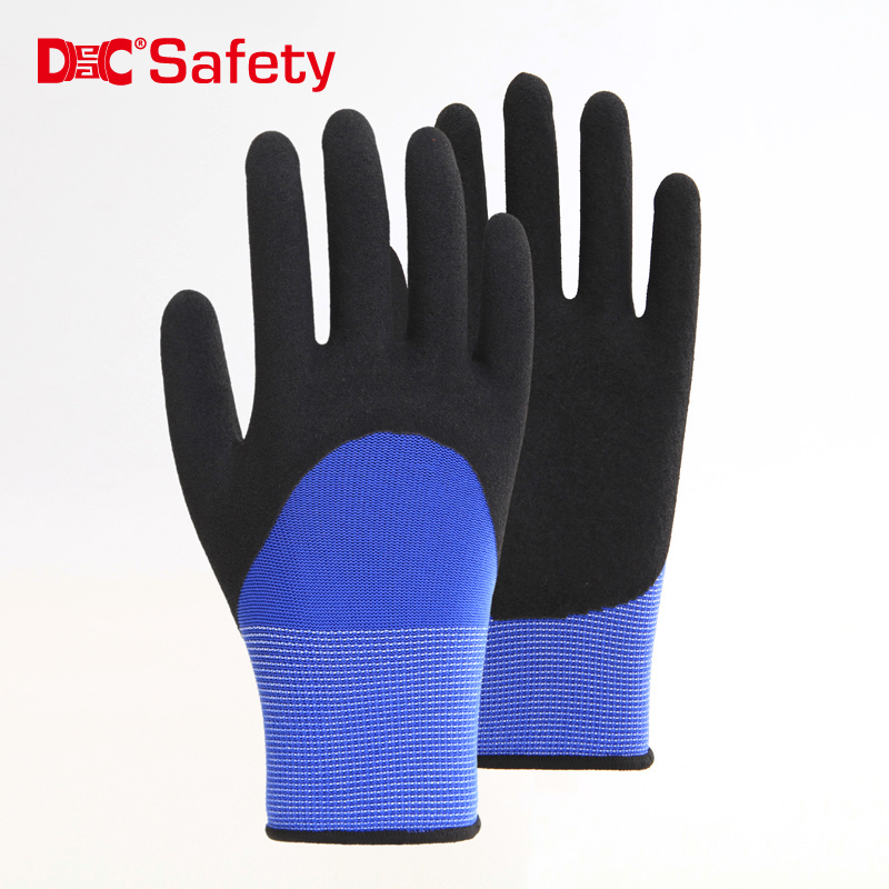 13 gauge polyester liner with sandy latex 3/4 coating working gloves