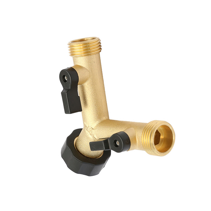 Brass Dual Hose connector with shut-off valve