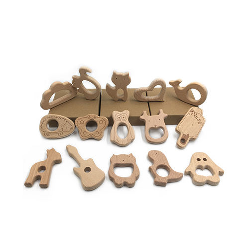 New Safety Multi Shapes Natural Beech Wooden Baby Teether