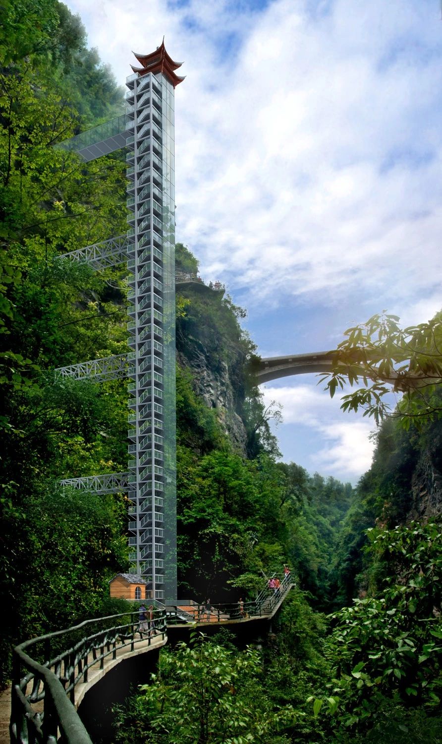 Shimen River Valley Valley 100m wall vertical sightseeing elevator welcomes guests on August 8th