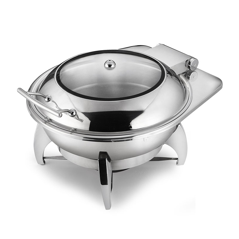 Mechanical Hinge Round Chafing Dish With Glass Window