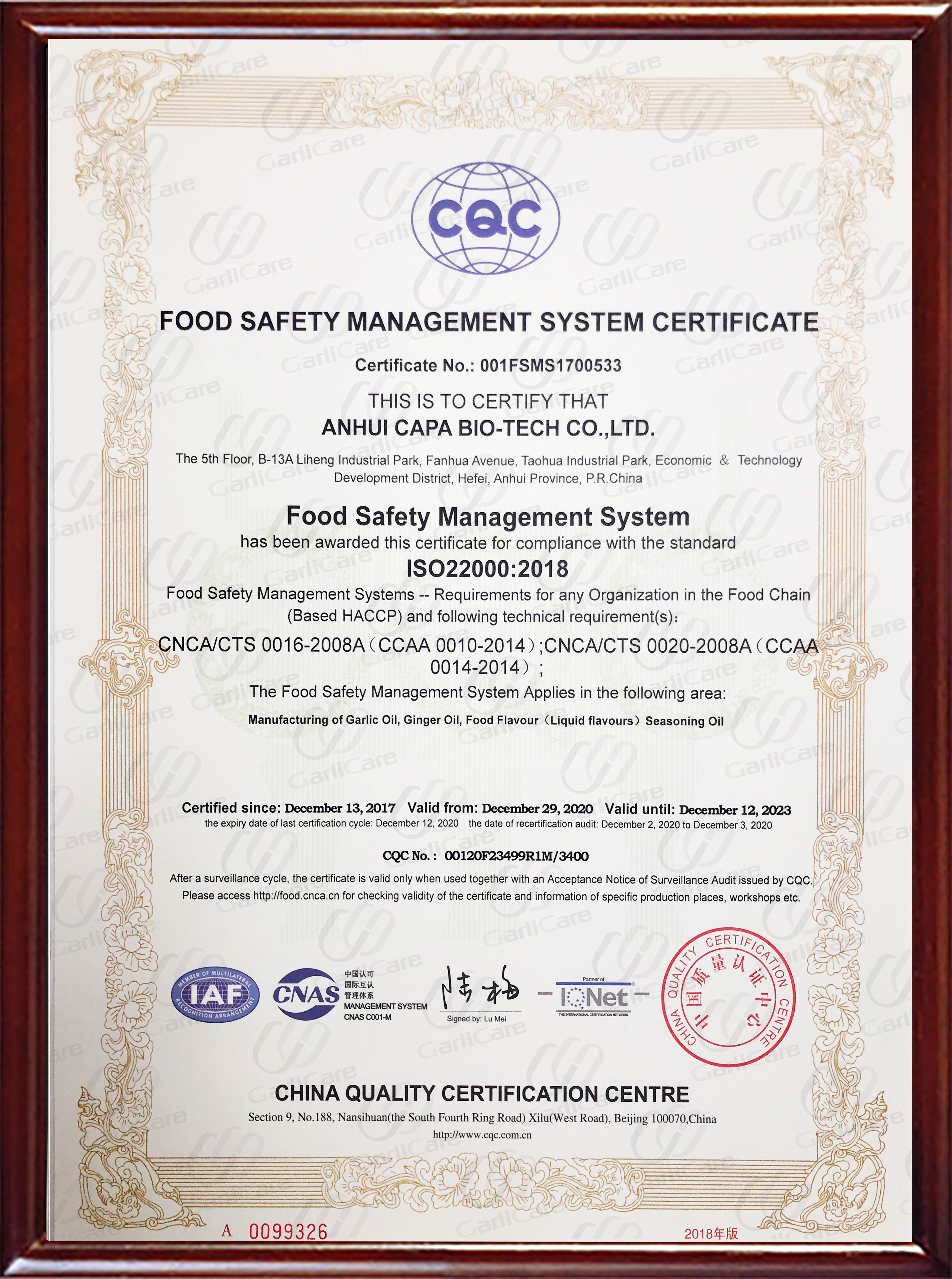 Food security management System Certification