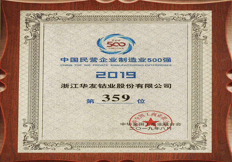 中国民营企业制造业500强2019第359位