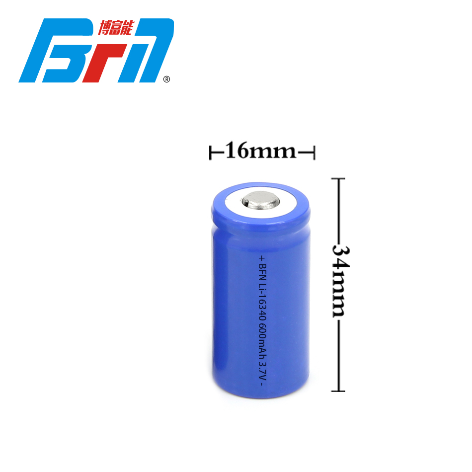 Hight capacity 16340 600mah 3.7v rechargeable li-ion battery