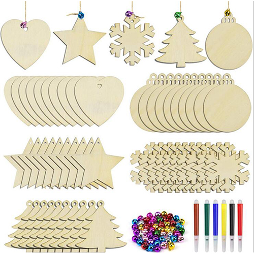 Creative unfinished wooden Christmas chips  home decoration blank carved wood Christmas ornament