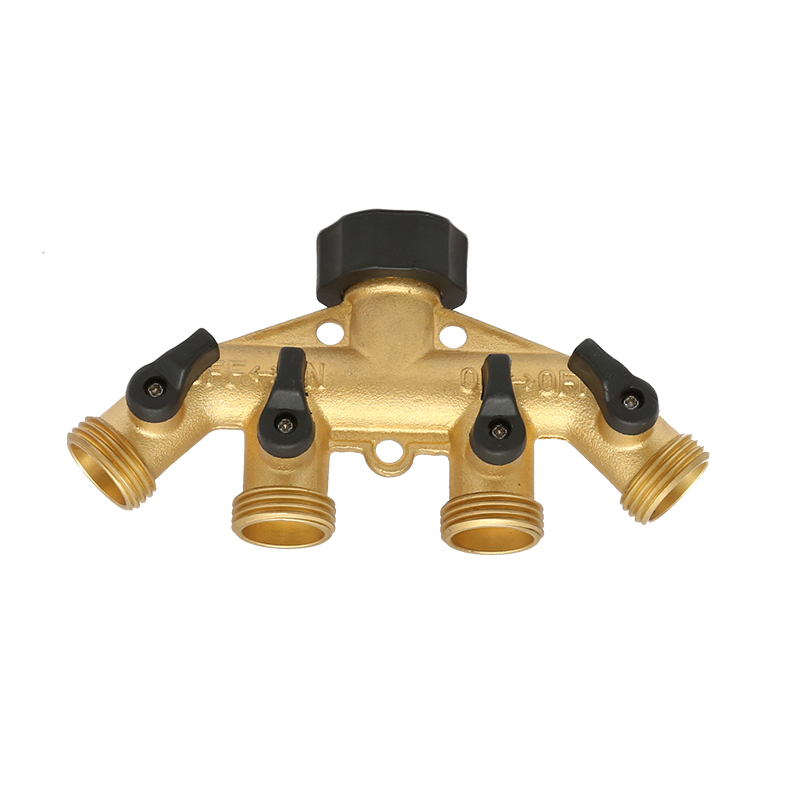 Brass 4-way Hose connector with Rubber  