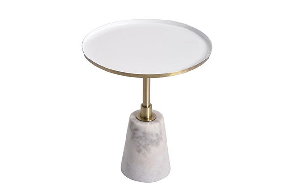 Modern Round Metal Top Marble Base Side Table