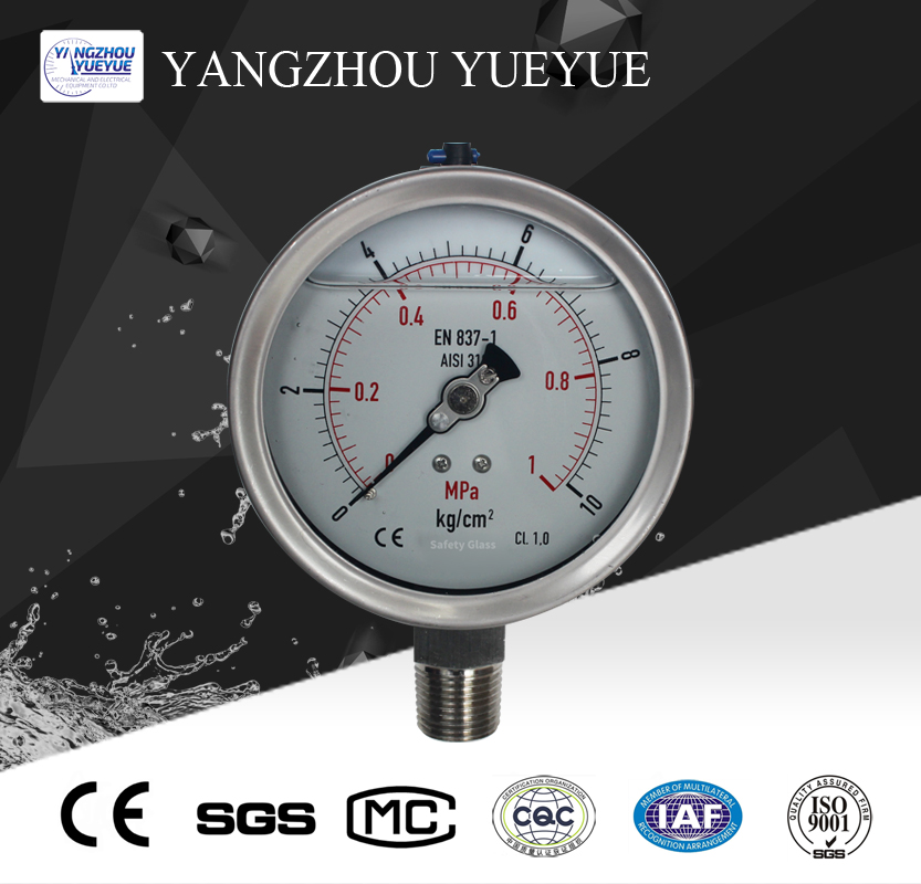 100mm liquid filled pressure gauge(lower mounting with laser welding)