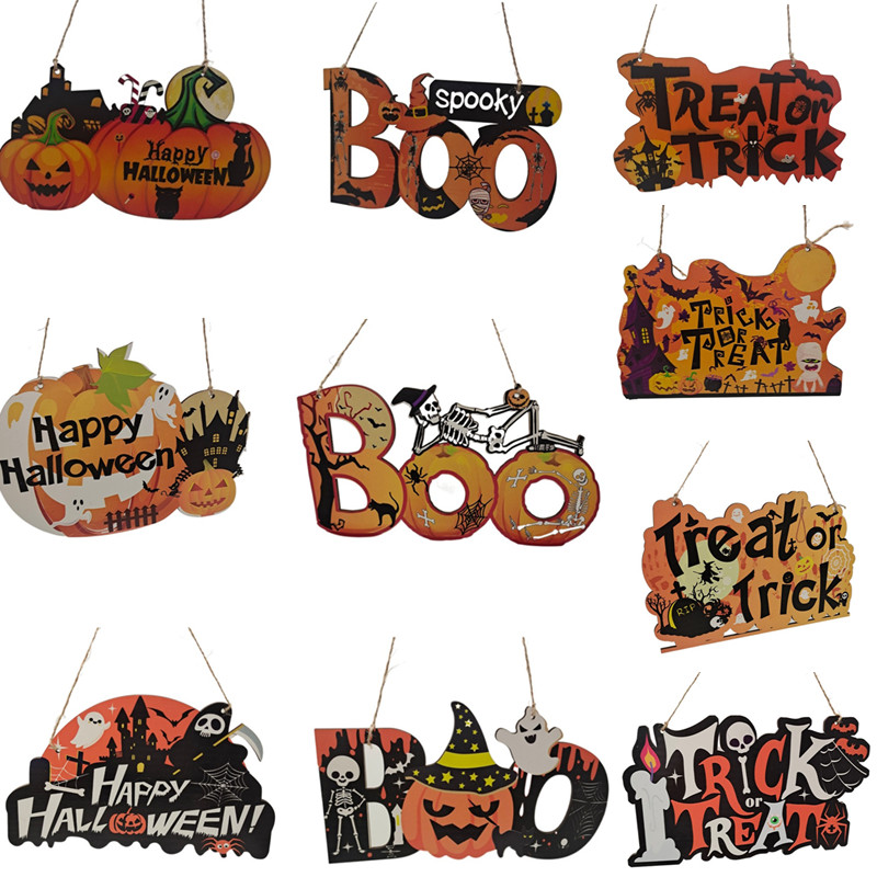 Happy Halloween wooden Center logo "trick or treat" wall hanging pumpkin decoration