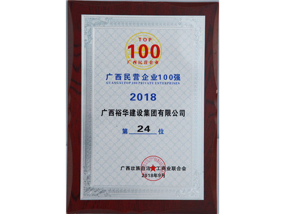2018年度广西民营企业100强第24位