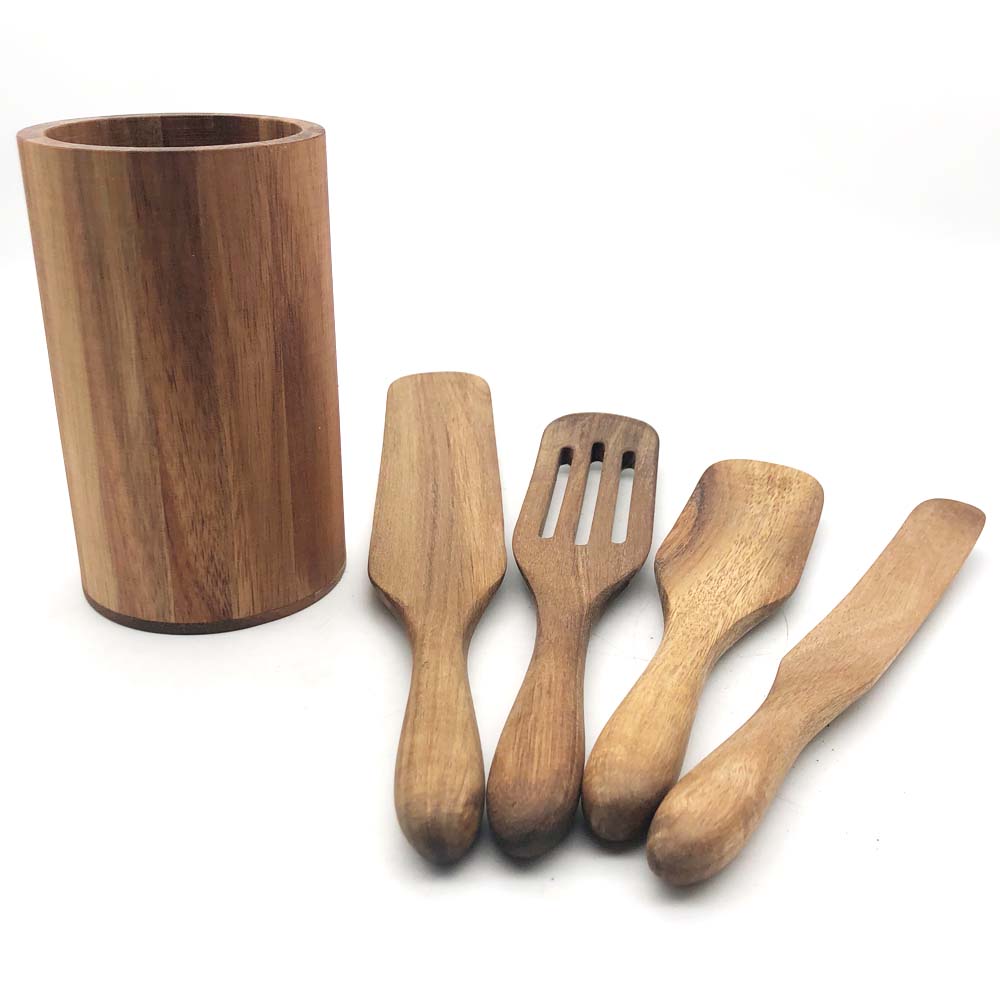5 PCS Wooden Spurtle Kitchen Utensil Acacia Wood Spurtle Set