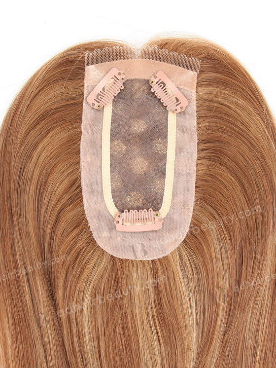 In Stock 2.75"*5.25" European Virgin Hair 16" Straight Color 9#with 8/25# highlights Monofilament Hair Topper-090