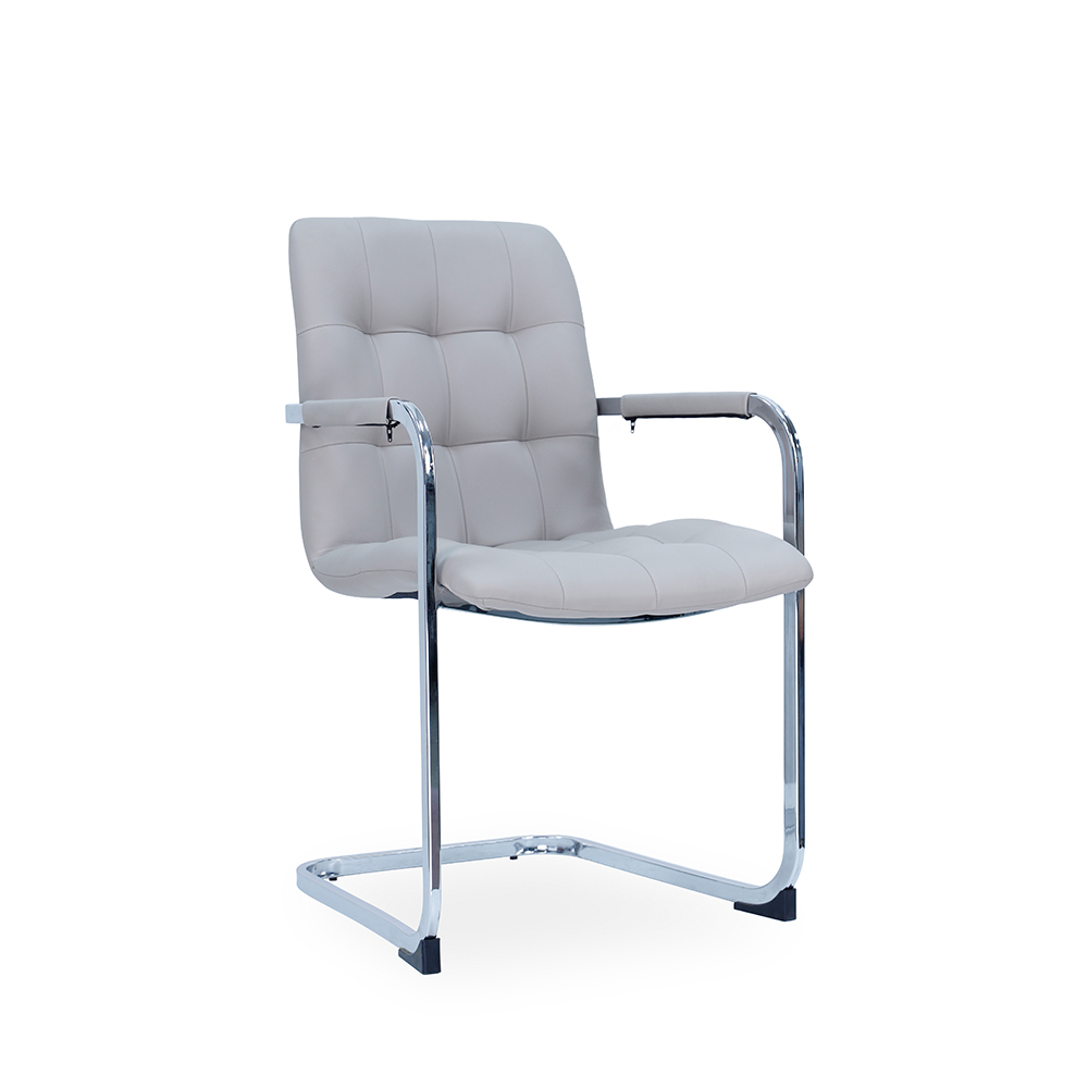 Grey PU Dining Chair with Chromed Frame