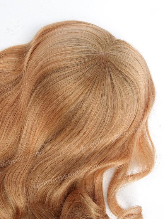 In Stock European Virgin Hair 16" Beach wave 16/8# highlights with roots 8# 7"×8" Silk Top Open Weft Human Hair Topper-065