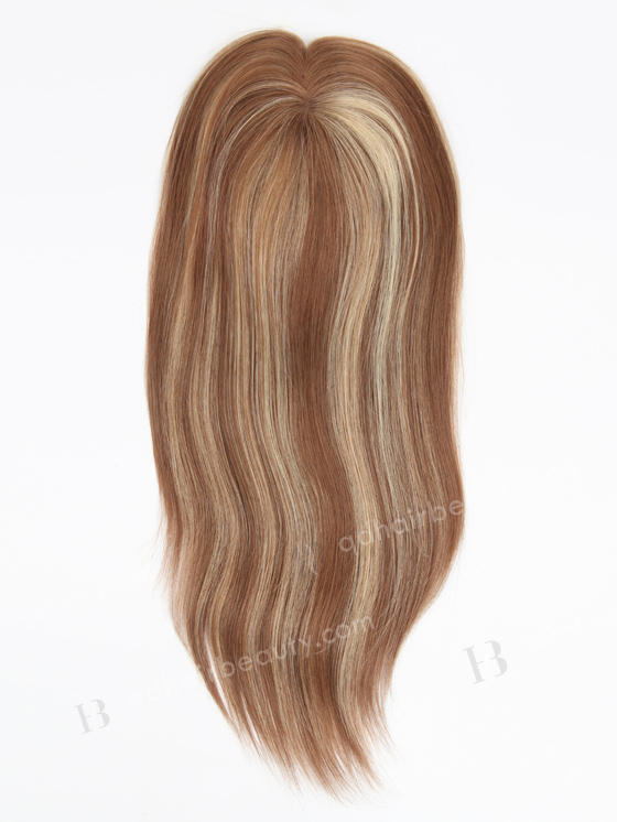 In Stock 6"*6.5" European Virgin Hair 16" Straight 9# with T9/22# Highlights Mono Top Hair Topper-049