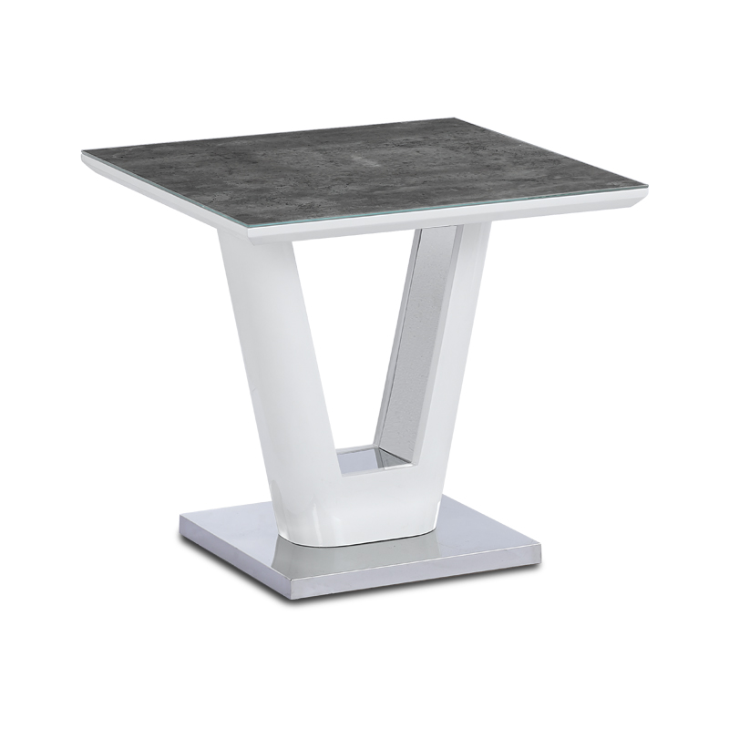 Grey MDF Side Table with Tempered Glass Table Top