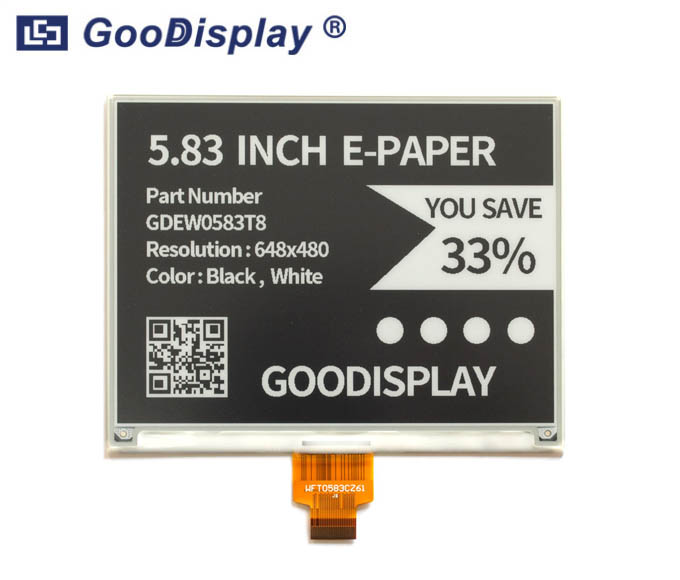 5.83 inch high resolution 648x480, e-ink display, GDEW0583T8